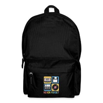 Never Forget 80er Jahre Mix Tape Diskette VHS - Rucksack - Schwarz - Vorne