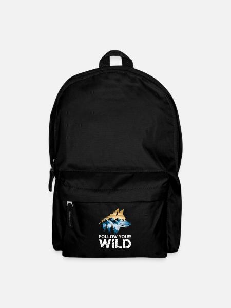 Folge Deinem Wilden Geist Mit Wolf Und Naturmotiv - Rucksack - Schwarz