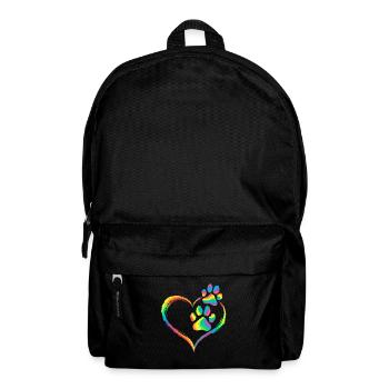 Regenbogen Herz Pfotenabdruck Tierliebe - Rucksack - Schwarz - Vorne