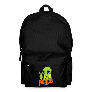 Funny green Alien with Peace sign Space - Rucksack - Schwarz - Vorne