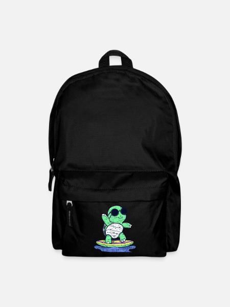 Kawaii turtle on surfboard with sunglasses - Backpack - black