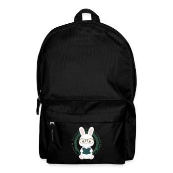 Knuffiger Kawaii Hase mit Brille und Buch - Rucksack - Schwarz - Vorne