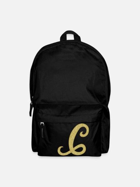 C - gold letter, alphabet, monogram - Backpack - black