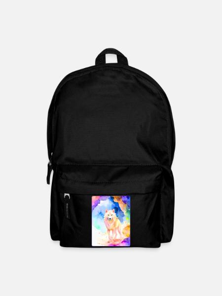 White wolf in front of colorful cave - Backpack - black