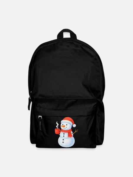 Snowman with red scarf and cup - Backpack - black