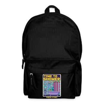 Time To Shower Monster Retro Pixel Bath Game Funny - Backpack - black - Front