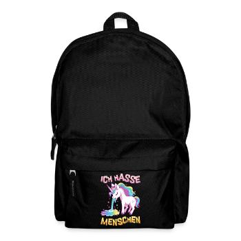 Ich Hasse Menschen Einhorn Kotzt Regenbogen Lustig - Rucksack - Schwarz - Vorne