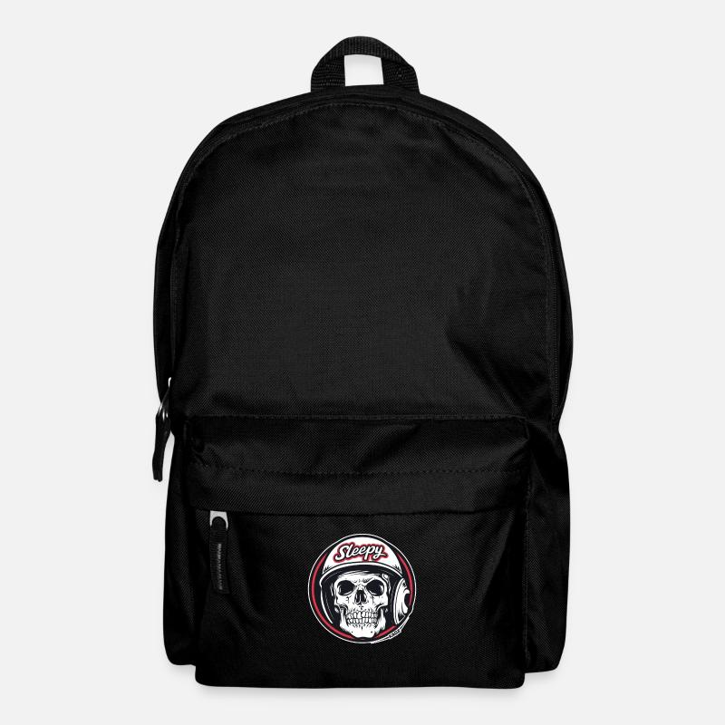 Schläfriger Totenkopf-Schädel mit Helm - Rucksack - Schwarz