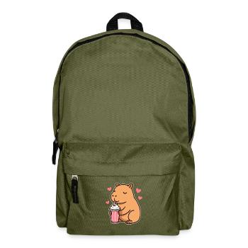 Capybara mit Milkshake – Süßes Tierdesign - Rucksack - Olivgrün - Vorne