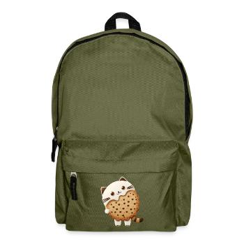 Kawaii biscuit cat with chocolate chips - Backpack - olive green - Front