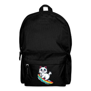 White cat on colorful surfboard - Backpack - black - Front