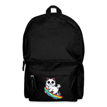 White cat on colorful surfboard - Backpack - black - Front