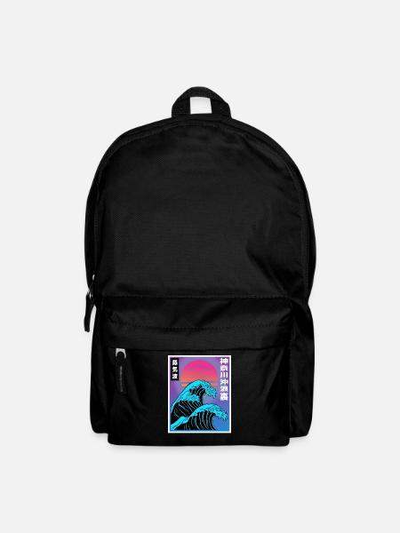 Vaporwave Aesthetic Big Wave Japan Style Art - Rucksack - Schwarz