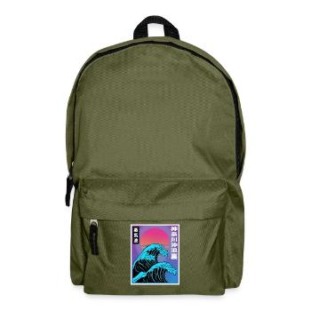 Vaporwave Aesthetic Big Wave Japan Style Art - Backpack - olive green - Front