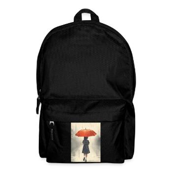 Girl Under Umbrella In Intense Rain - Backpack - black - Front