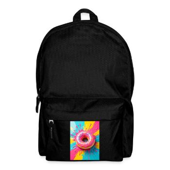 Glänzender rosa Donut, der in süßer Pop-Art-Farbe leuchtet - Rucksack - Schwarz - Vorne
