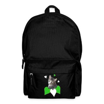 Cat Love Tabby Cat Green Hearts - Backpack - black - Front