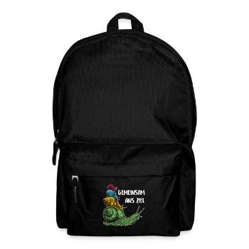Gemeinsam ans Ziel - vier Schnecken übereinander - Rucksack - Schwarz - Vorne