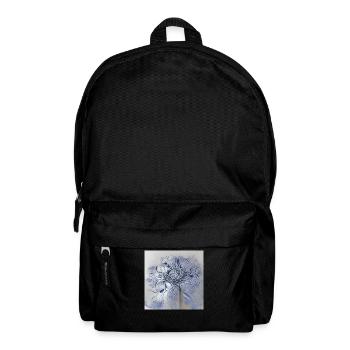 Blue line drawing of a beautiful tangled flowers - Backpack - black - Front