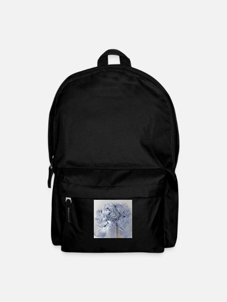 Blaue Strichzeichnung einer schönen verworrenen Blüte - Rucksack - Schwarz