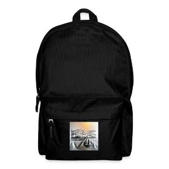 Zeichnung eines Segelbootes bei Sonnenuntergang über dem Meer - Rucksack - Schwarz - Vorne