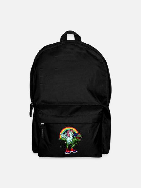 Unicorn Rides T-Rex Boy Girl Kids Gift - Backpack - black
