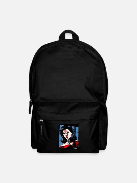Klassische Eleganz: Frau in Rot - Rucksack - Schwarz