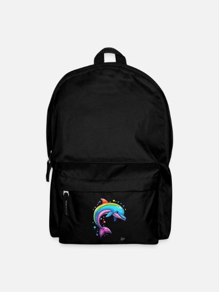 Bunt und fröhlich: Regenbogen Glücklicher Delfin - Rucksack - Schwarz