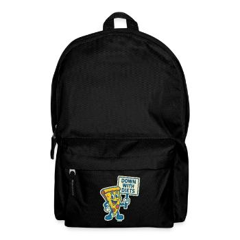 retro cartoon pizza protest: "Down with diets" - Backpack - black - Front