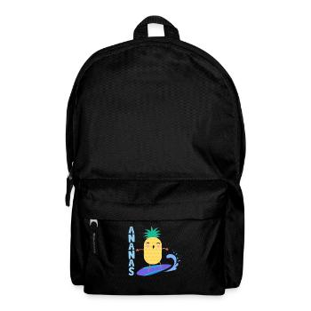 pineapple riding waves on a surfboard, - Backpack - black - Front