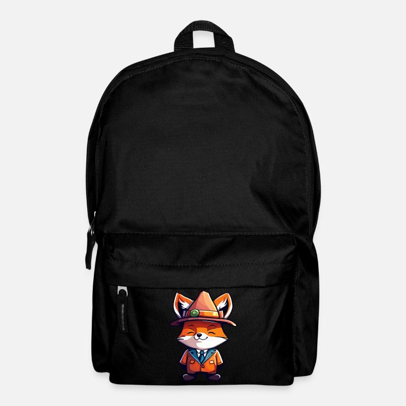 Cute Fox Garbage Inspector Kawaii Animal in Suit - Backpack - black