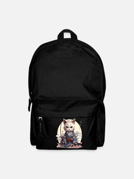 Kawaii samurai cat with katana - Backpack - black