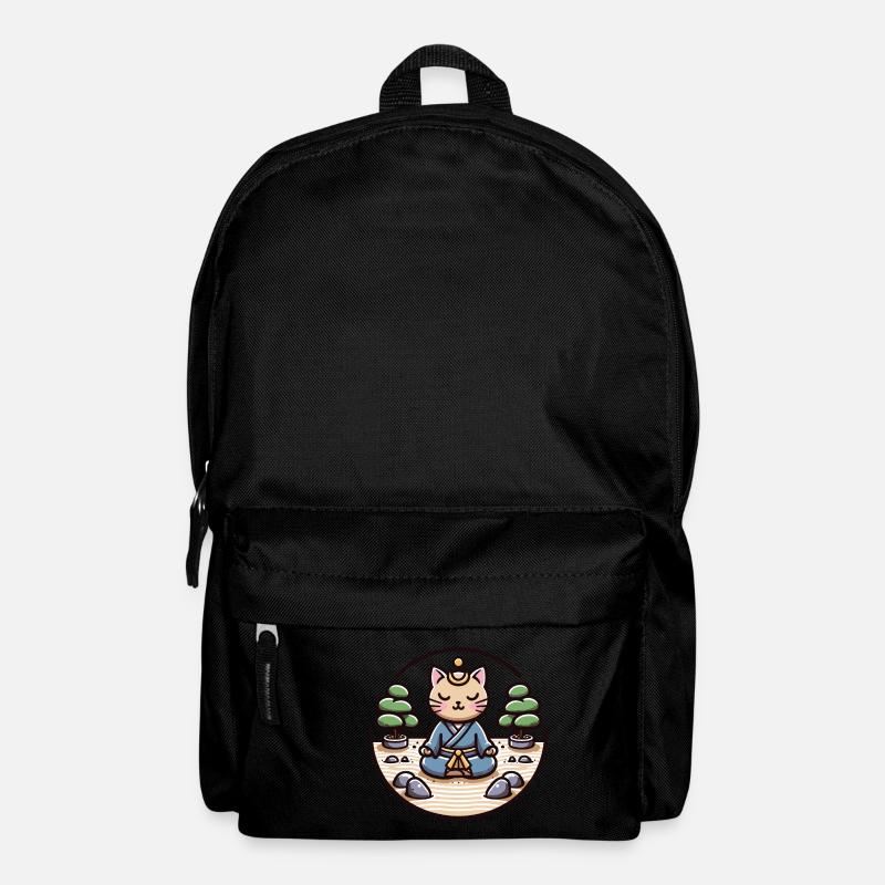 Ruhige Samurai-Katze in einem Zen-Garten - Rucksack - Schwarz