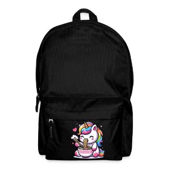 A kawaii unicorn eating a bowl of ramen - Backpack - black - Front