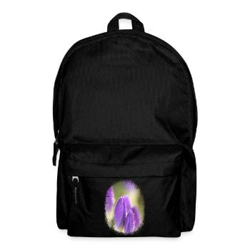 lila Krokusse violette Blumen Blumenmotiv mit Tau - Rucksack - Schwarz - Vorne