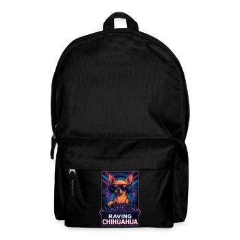 Raving Chihuahua – DJ Hund im Retro Rave Club - Rucksack - Schwarz - Vorne