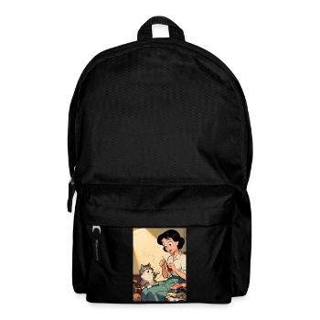 Vintage Strickzeit Katze - Rucksack - Schwarz - Vorne