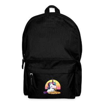Einhorn isst Pizza im Sonnenuntergang - Rucksack - Schwarz - Vorne