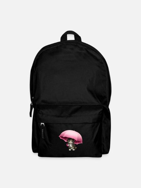 Katze mit pinkem Regenschirm - Rucksack - Schwarz