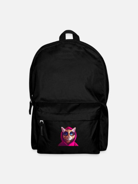 Ginger Cute Cat en sweat à capuche coloré avec lunettes - Sac à dos - noir