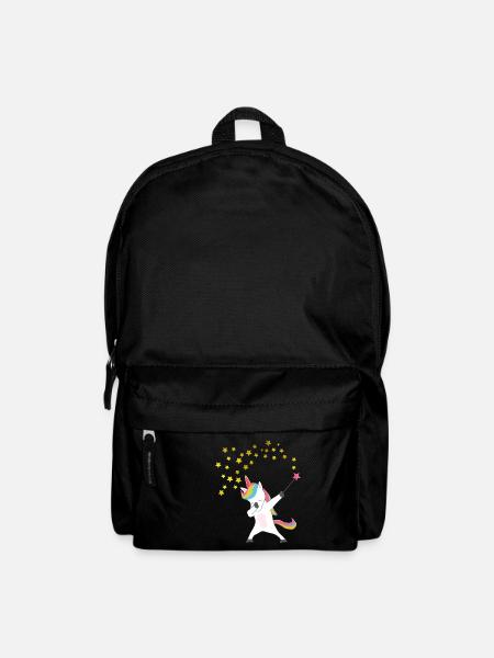 Licorne avec baguette magique, étoiles, personnalisable - Sac à dos - noir