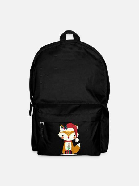 niedlicher Fuchs mit Weihnachtsmütze und Geschenk - Rucksack - Schwarz