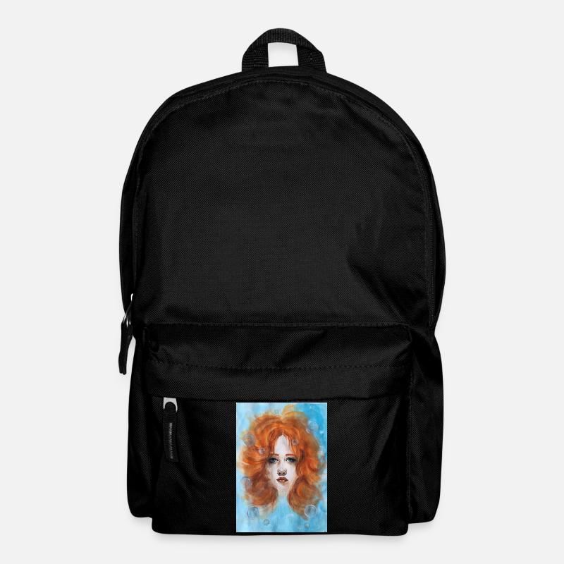 Redhead Woman Portrait Mermaid with Bubbles - Backpack - black