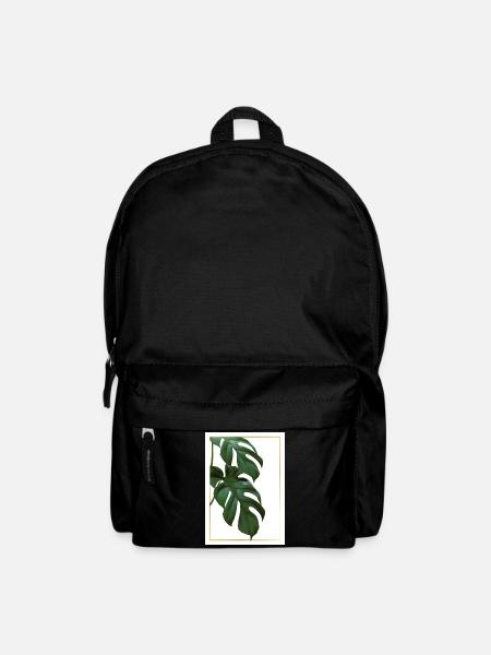 Monstera Tropical Leaves in Gold Frame - Backpack - black