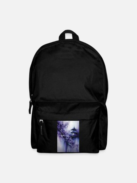 Lila Pagode und Blumen - Rucksack - Schwarz