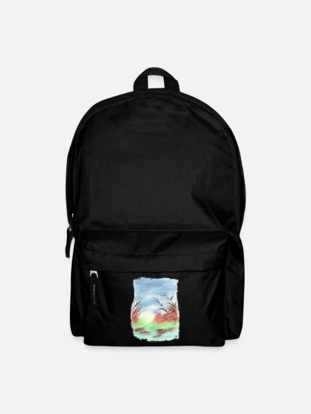 Strand/Düne Blau-/Grüntöne (Pastellkreide) - Rucksack - Schwarz