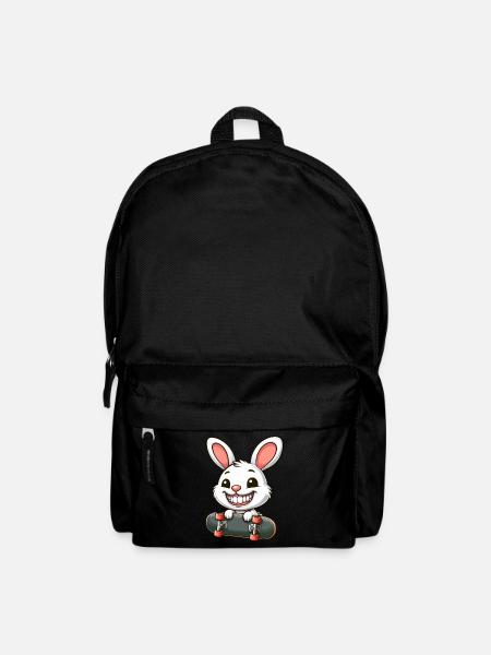 Mignon lapin blanc lapin planche à roulettes - Sac à dos - noir