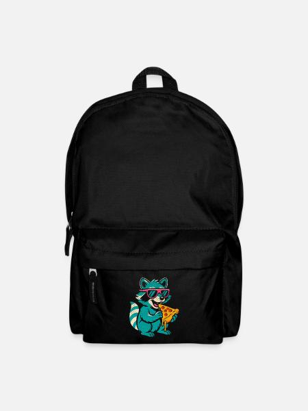Waschbär mit Sonnenbrille isst Pizza - Rucksack - Schwarz