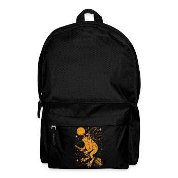 Witch frog with hat on broom - Backpack - black - Front