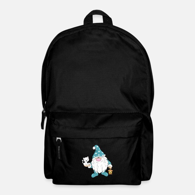 Funny Nordic gnome with a cute white cat - Backpack - black